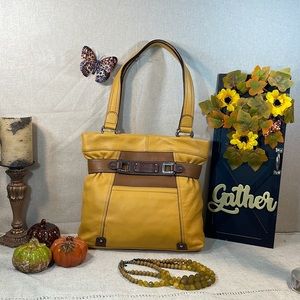 TIGNANELLO Mustard & Brown Leather Shoulder Bag